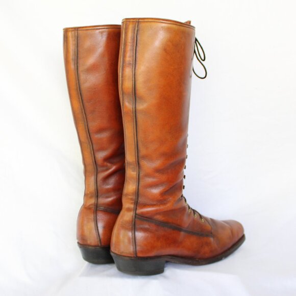 Vintage Frye Brown Leather Lace-up Equestrian Riding campus Black label Boots - Picture 6 of 12